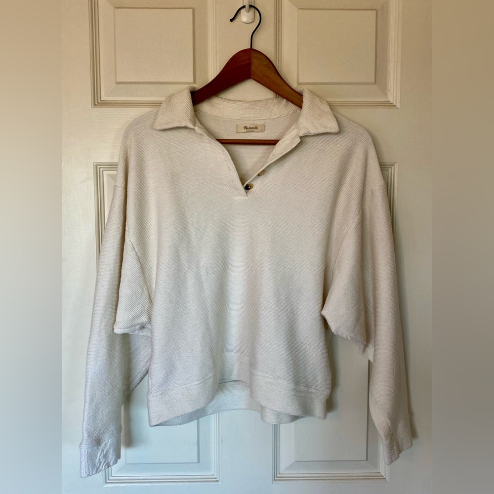Madewell Ottoman Jacquard Polo Top, Cream - M - Picture 4 of 14